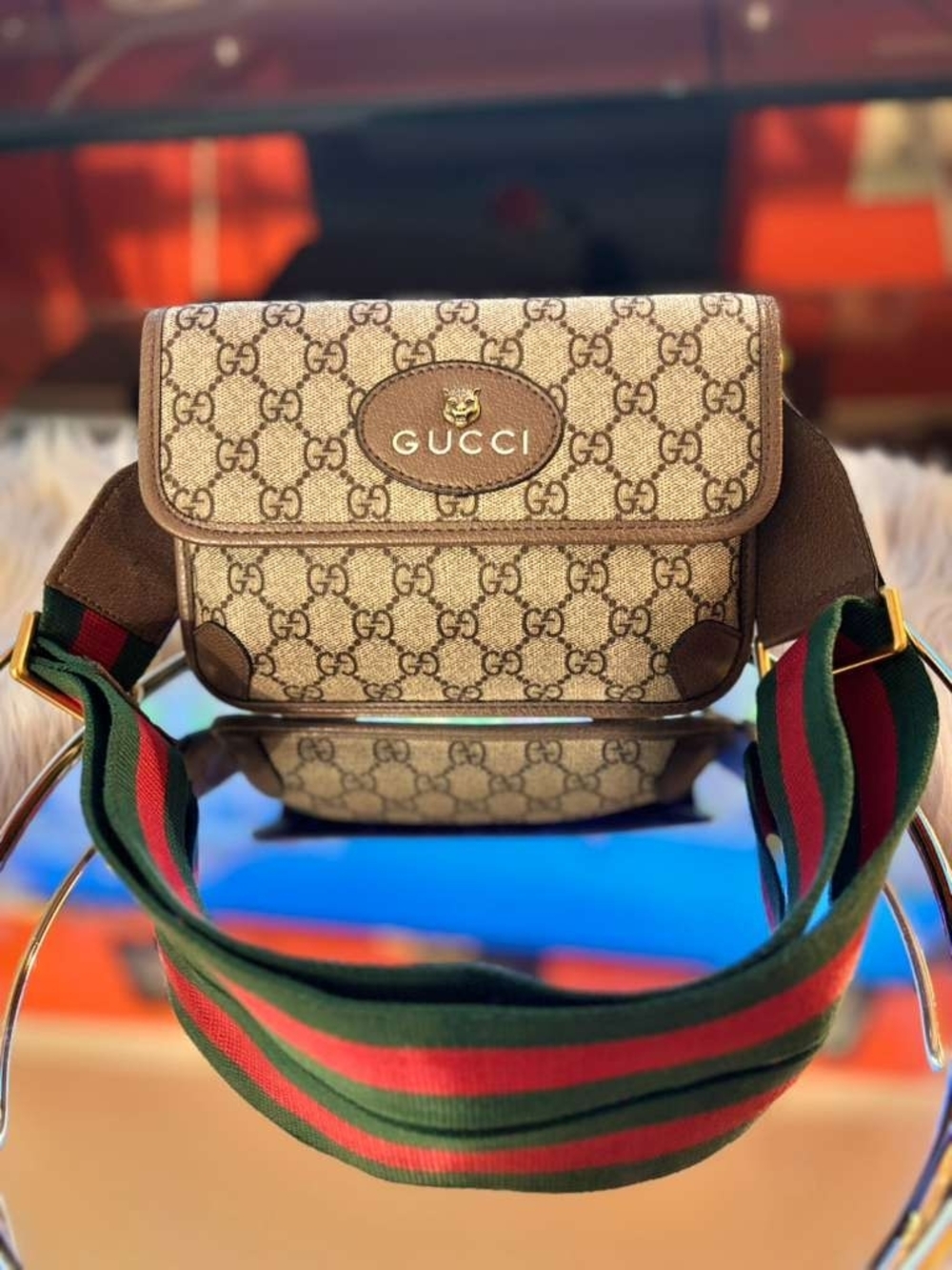 Gucci GG Supreme Canvas Crossbody Bag with Web Stripe